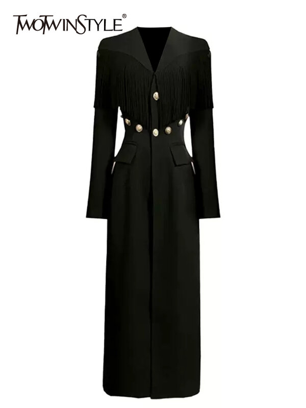 Twinstyle-wąski płaszcz trencz dla kobiet, dekolt w kształcie litery V, długi rękaw, jednorzędowy, jednolity, minimalistyczny, wiatrówka, jesienna odzież, nowość