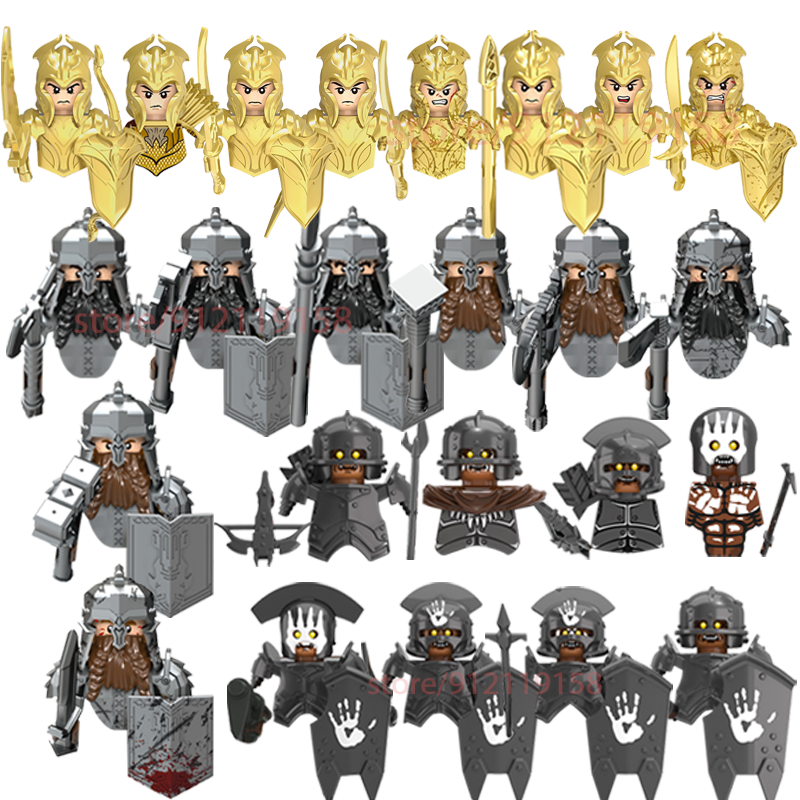 20 Buah Tuan Militer Abad Pertengahan dari Penjaga Elven Tentara Orc Kurcaci Prajurit Cincin Anak Mini Figur Blok Bangunan Rakitan