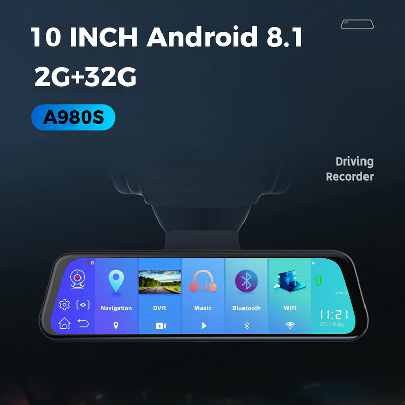 Видеорегистратор-зеркало заднего вида Автомобильный, 1080P, 4G, Android 8,1, 10-дюймовый дисплей, GPS, WiFi