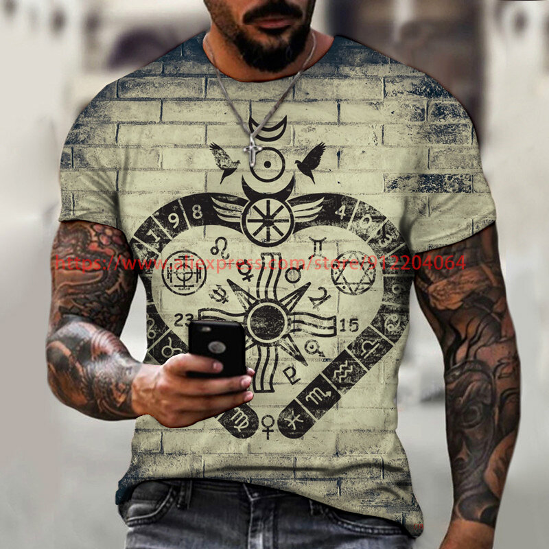 2022 verão novo estilo retro 3d impressão masculina camiseta moda o pescoço casual manga curta harajuku hip hop tendência de grandes dimensões camiseta