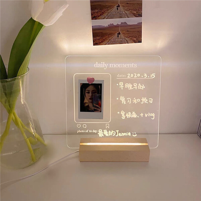 Panneau de notes avec moniteur en acrylique, pour Note autocollante, Transparent, alimenté par USB, décoration de bureau, papeterie cadeau