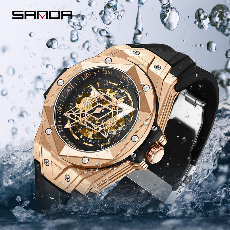 SANDA Luxus Tourbillon herren Mechanische Uhr Mode Skeleton Automatische Uhr Wasserdichte Sport herren Uhr Reloj Hombre