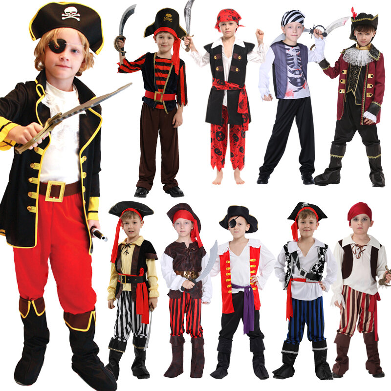 男の子と女の子のためのハロウィーンの子供の衣装,カリブ海の海賊のアメリカの衣装,カバーベルト付きのカーニバルパーティーの衣装