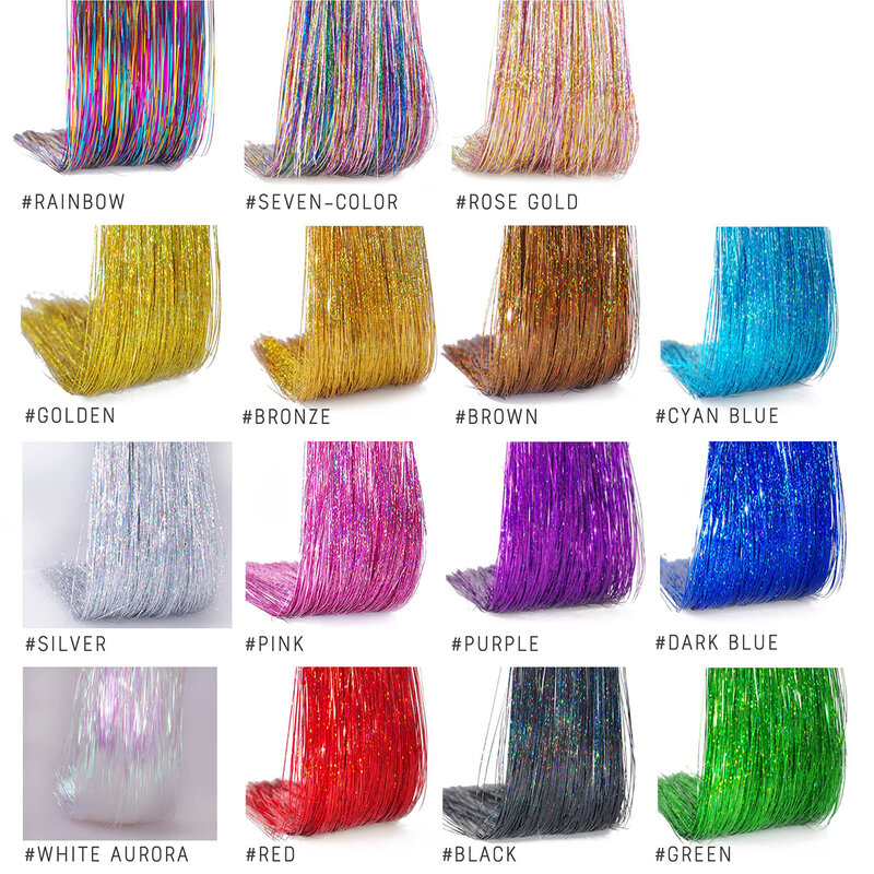 Paquetes de oropel de pelo sintético para mujeres y niñas, extensiones de cabello de oropel resistentes al calor, Clip plateado de 6 piezas