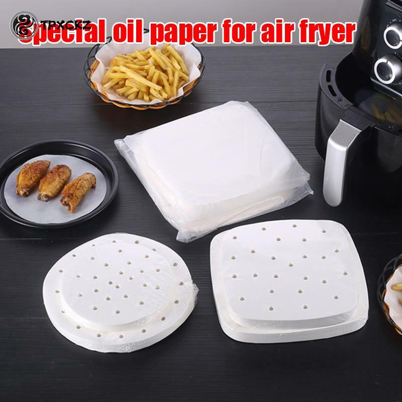 Freidora de aire Premium perforada, papel de pergamino cuadrado antiadherente, estera de cesta humeante, papel de aceite de cocina para hornear, 100 piezas