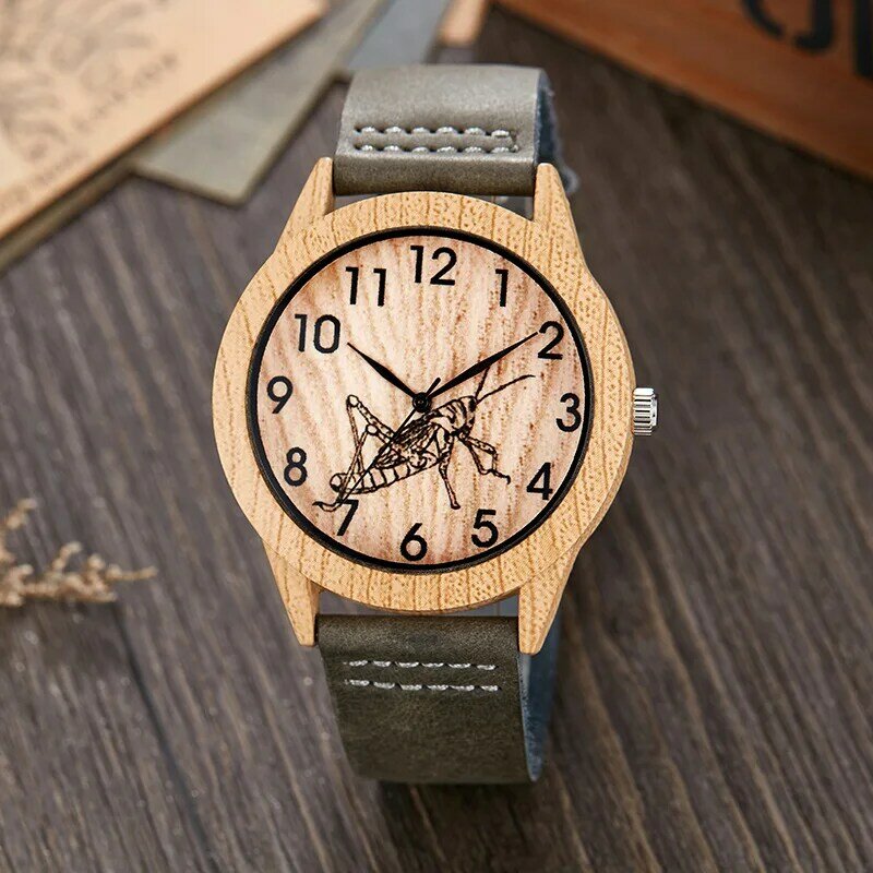 Jam tangan kayu alami untuk pria wanita, jam tangan pasangan kayu tali kulit sapi jam kuarsa untuk pria dan wanita