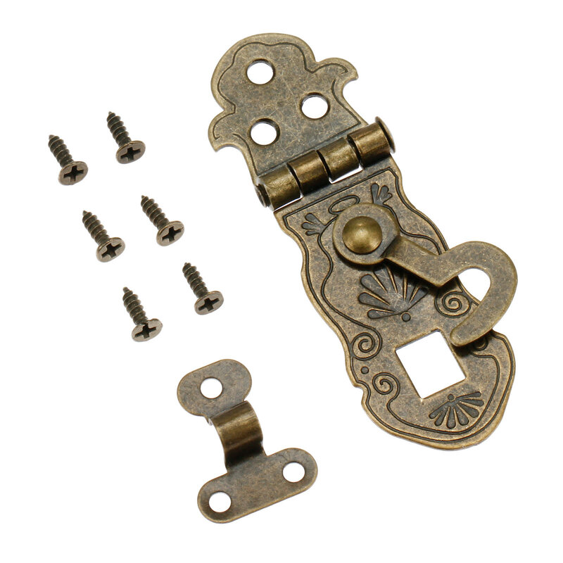 1pc 71*24mm Box Latch Clasp  Pattern Carved Flower Book Lock Tone Vintage Wooden Jewelry Wine Gift Case Decor
