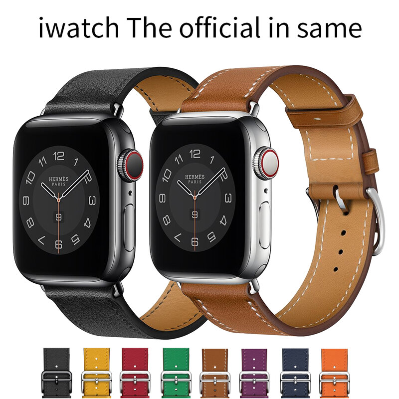 Business Real Leather Loop Bracelet Belt Strap for Apple Watch SE 76543 42MM 38MM 44MM 40MM Strap on Smart iWatch Watchband 45mm
