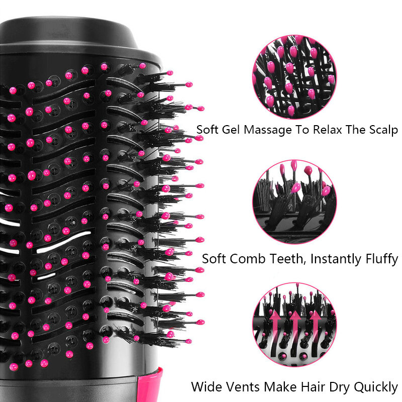 Um-passo secador de cabelo elétrico escova de ar quente alisador de cabelo para as mulheres rolo e pente de ar quente em linha reta pente de cabelo molhado e seco