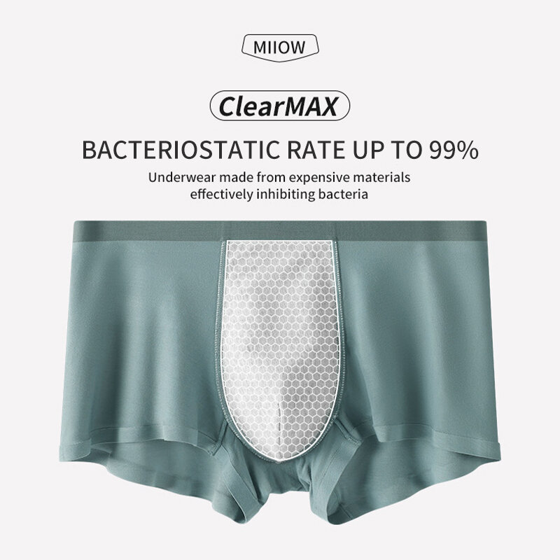 MiiOW 3Pcs Modal Men Underwear Boxer Graphene Antibacterial Trunks Sexy Male Panties Soft Underpants Ice Silk Boxershorts