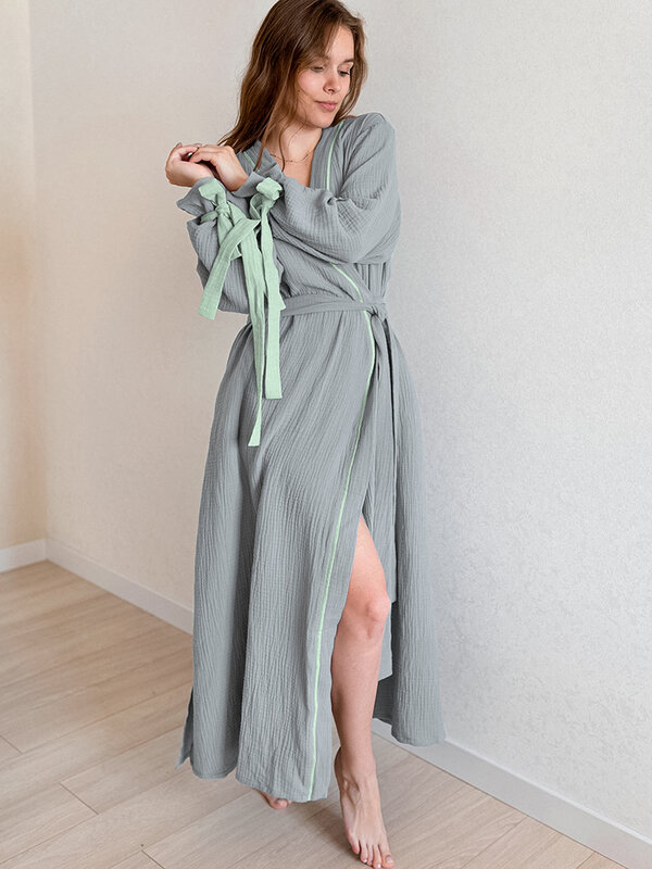 Hiloc-Albornoz de algodón con cinta para mujer, bata de manga larga con linterna, ropa de dormir para invierno, 2022
