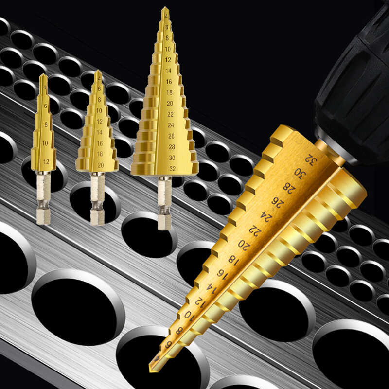 3 pezzi HSS punta da trapano in titanio 3-12 4-12 4-20 utensili elettrici di perforazione Set di punte da trapano a cono in acciaio ad alta velocità in metallo