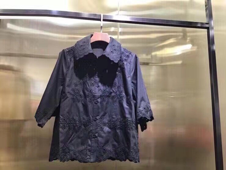 Camicetta di cotone di alta qualità 2022 moda estiva camicie nere bianche colletto rovesciato Allover camicia da ricamo squisita
