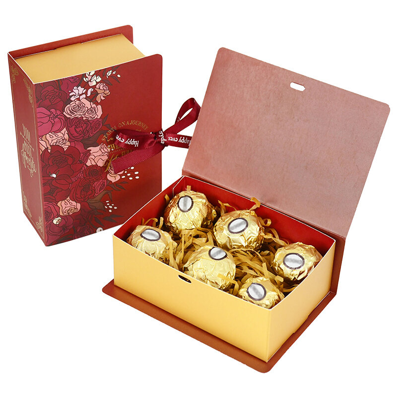 5pcs 크리 에이 티브 책 모양 웨딩 선물 상자 음식 사탕 초콜릿 패키지 상자 생일 파티 결혼식 호의 장식 리본