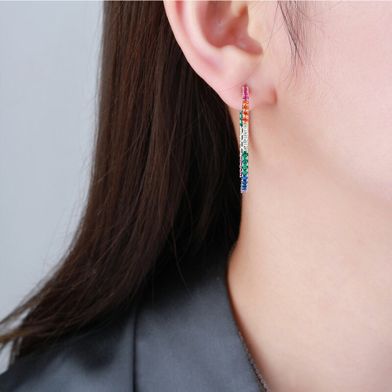 Poulisa – boucles d'oreilles en Zircon cubique pour femmes, grand cercle de luxe, couleur arc-en-ciel, cadeau de fête de mariage, bijoux à la mode