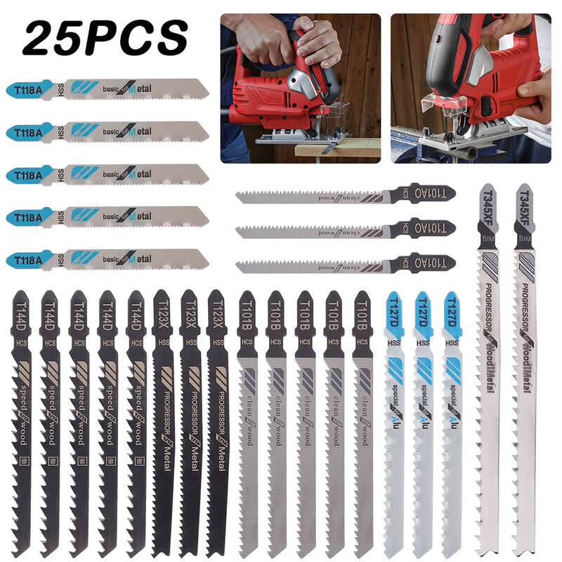 10-60pcs/set Saw Blades T-Shank Jigsaw Blades Assorted Blades for Wood Plastic Metal Cutting Saw Blades Made with HCS/HSS/BIM