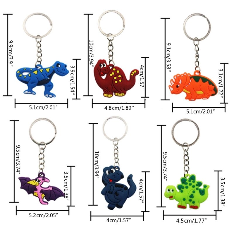 12Pcs PVC Dinosaur Keychains Dinosaur Bracelet Pendant  Chain Dinosaur Birthday Party Gifts Bag Fillers Supplies
