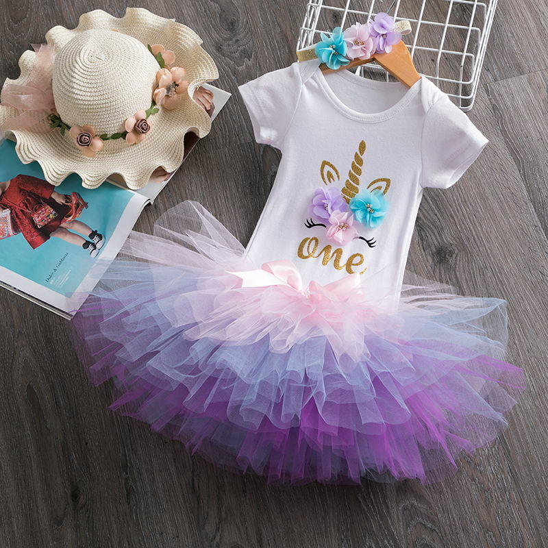 Vestido de algodão infantil, vestido tutu para primeiro aniversário de meninas, roupas de princesa para crianças de 1 ano