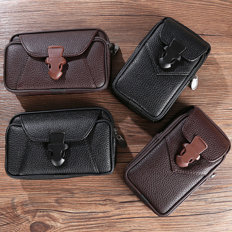 Casing kulit multifungsi dan Horizontal, dompet sabuk bisnis gaya bagian pinggang warna Solid dompet vertikal