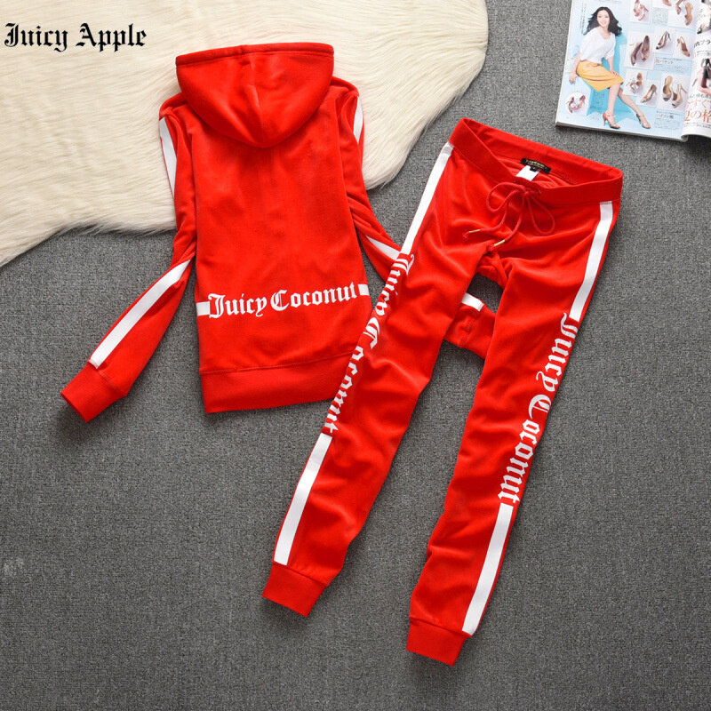 Juicy Apple Tracksuit ผู้หญิง2023ชุดว่ายน้ำพักผ่อนแฟชั่นแขนยาว Zipper Hooded และกีฬากางเกง2ชิ้นชุดสตรีชุด