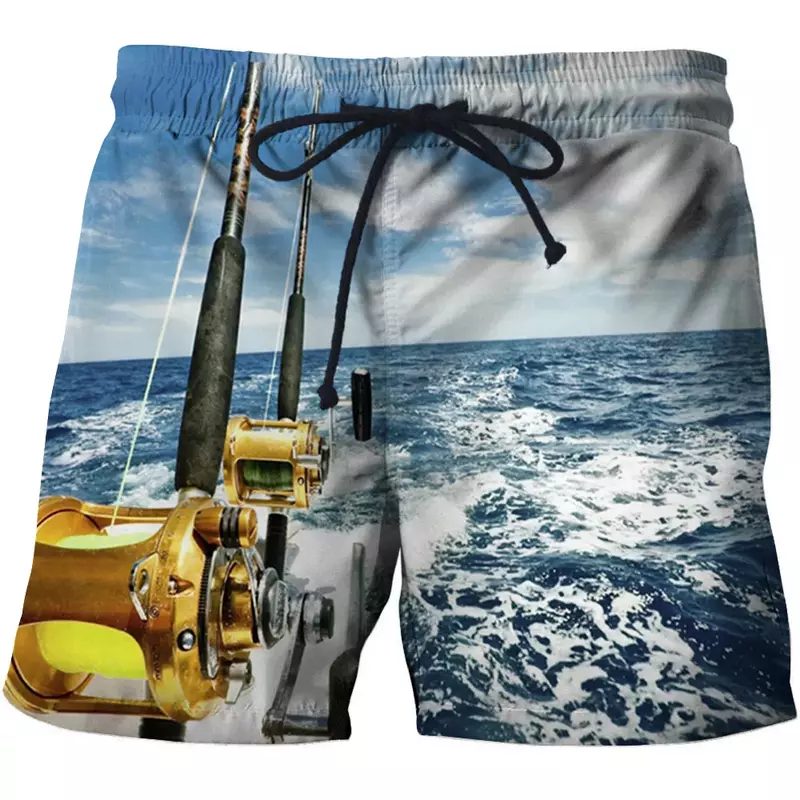 Moda masculina impresso calções de banho havaiano praia shorts de secagem rápida lazer pesca marítima férias shorts