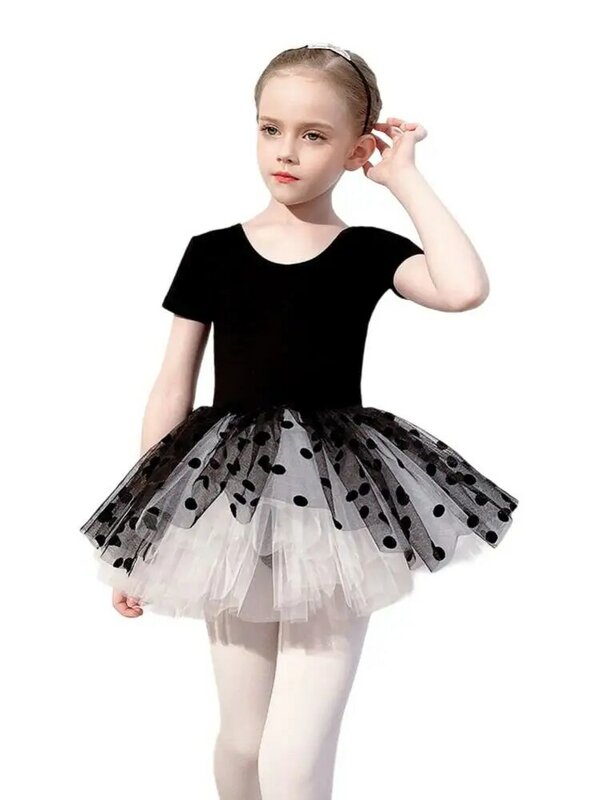 Wiosna i jesień nowy dla dziewczynek spódnica baletowa podział dwuczęściowy z długim sukienka z rękawami + Polka Dot spódnica (napa, aby otworzyć plik)