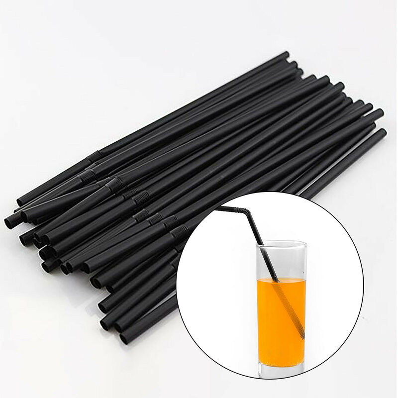 1000PCS Black Drinking Straws 210mm White Long Flexible Plastic Drinking Straws Wedding Party Supplies Kitchen Accessories