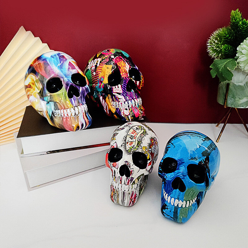 Statues créatives multicolores en résine avec crâne, décor de bureau, squelette, jouet amusant, cadeau d'anniversaire, décoration de fête d'halloween, livraison directe