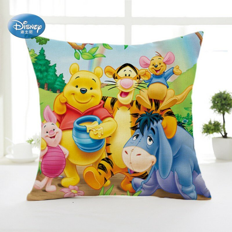 Funda de almohada decorativa con dibujos de Disney para niños, cubierta de cojín de princesa de sirena, Winnie, siesta, 45x45cm