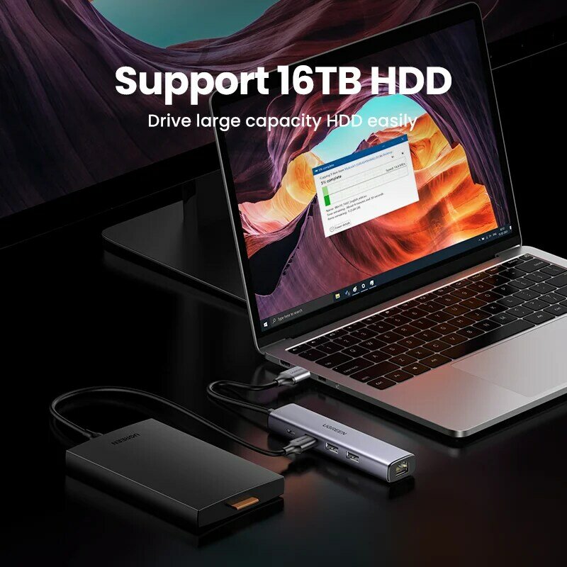 UGREEN USB Ethernet USB3.0 Lan 1000Mbps Adaptador Ethernet USB RJ45 HUB USB para laptop Xiaomi Mi Box S Placa de rede Ethernet HUB