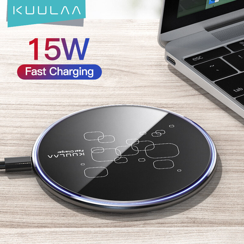 KUULAA – chargeur sans fil 15W, tapis de charge pour iPhone 14 13 12 11 Max XS XR 8 Plus, miroir Qi, pour Samsung S9 S10 + Note 9 8