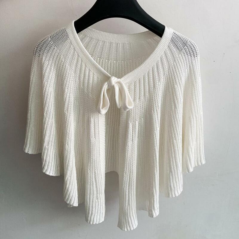 Solid Color Shirt Women Hollow Out Knitted Shawl Front Lace-up Shirt Fake Collar Shoulders Warm Small Shawl Clothing Accessories