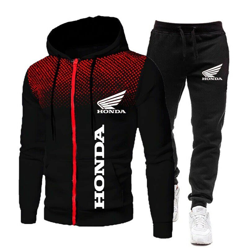 Fall/Winter 2022 Men's Honda Logo Print Hoodie Set Fleece Zip Hoodie Sweatshirt and Track Pants Men's Suit Sportswear