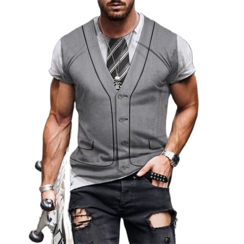 Estate divertente giacca finta stampa 3D t-shirt da uomo moda Trendy Casual felpa ragazzo personalizzato Casual manica corta top