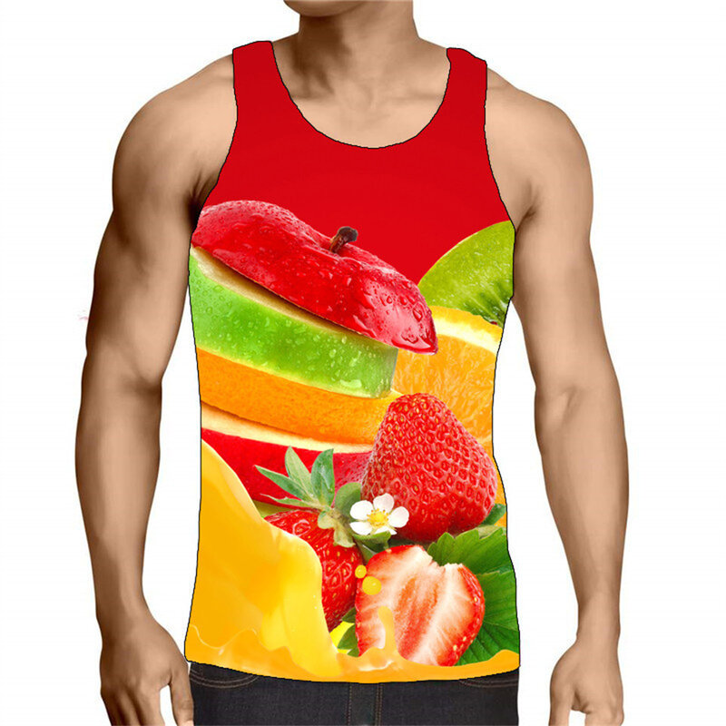 Sleeveless Men's Fruits Tank Summer 3D Print Street Style Male Tops Round-Neck Loose Casual Sports Gym Vest Top Plus Size 6XL