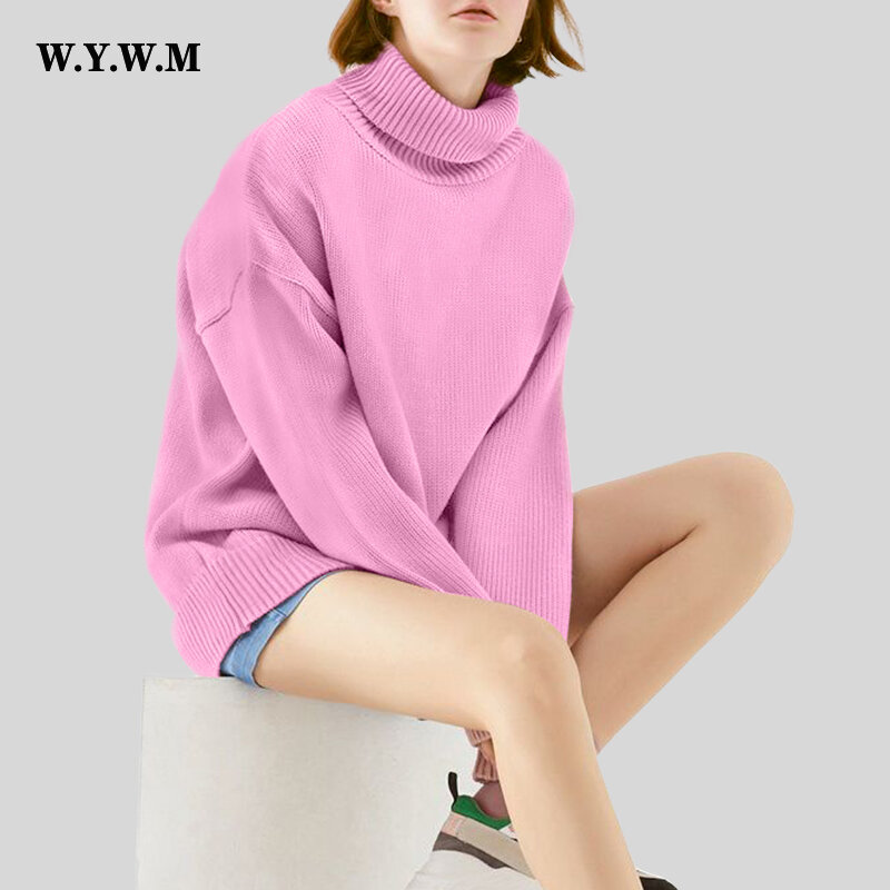 WYWM inverno maglione collo alto donna 2022 nuovo elegante spesso caldo Pullover lavorato a maglia sciolto Basic Lazy Oaf maglieria maglione femminile