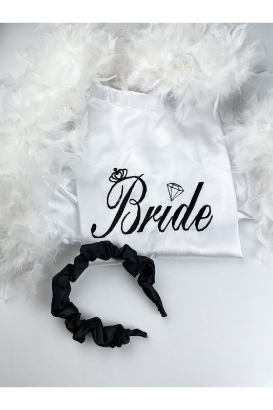 Robe de mariée brodée avec plumes, couronne en Satin noir, avec cadeau, peignoir