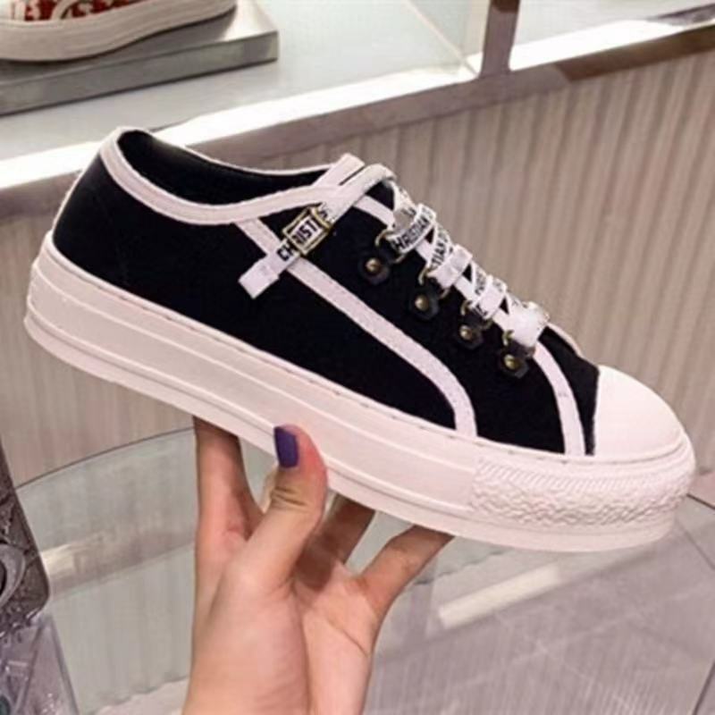 Luxury Small White Shoes Embroidered Letters Canvas Single Shoes Women Classic Lace-up Round Toe Casul Sneakers Women Designe