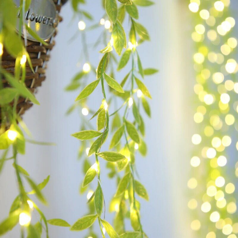 LED أوراق اصطناعية والصفصاف فاينز أضواء ، USB تعمل جارلاند ، معلقة إضاءة النبات ، أضواء الجنية ، حديقة المنزل ، ديكور حفلات الزفاف
