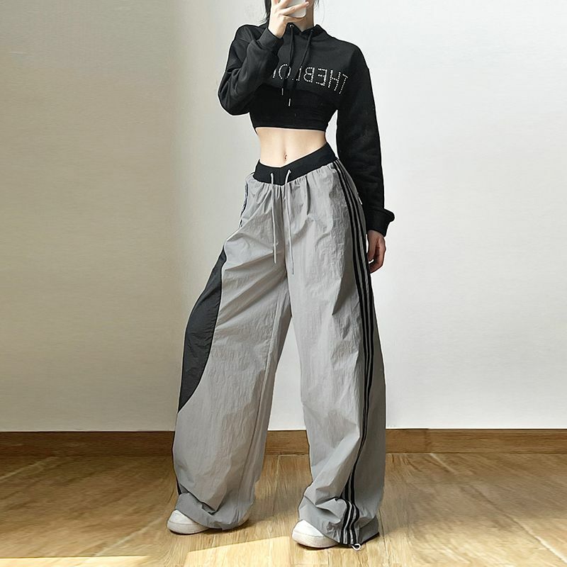 Women Techwear Cargo Pants Y2K Streetwear Korean Harajuku Parachute Track Pants Tech Sweatpants Wide Leg Joggers Trousers 2023