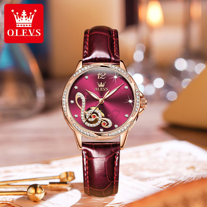 Olevs relógios mecânicos de luxo feminino relógio automático pulseira aço inoxidável moda 30m senhoras à prova dwaterproof água reloj mujer