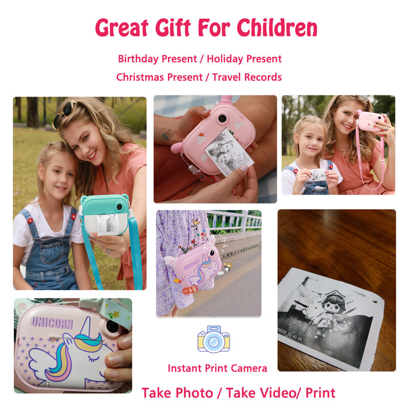 Kamera Cetak Instan Wifi Anak-anak 2.4 Inci 1080P Pencetakan Termal Kamera Video Digital Anak untuk Anak Perempuan Hadiah Hari Besar Polaroid