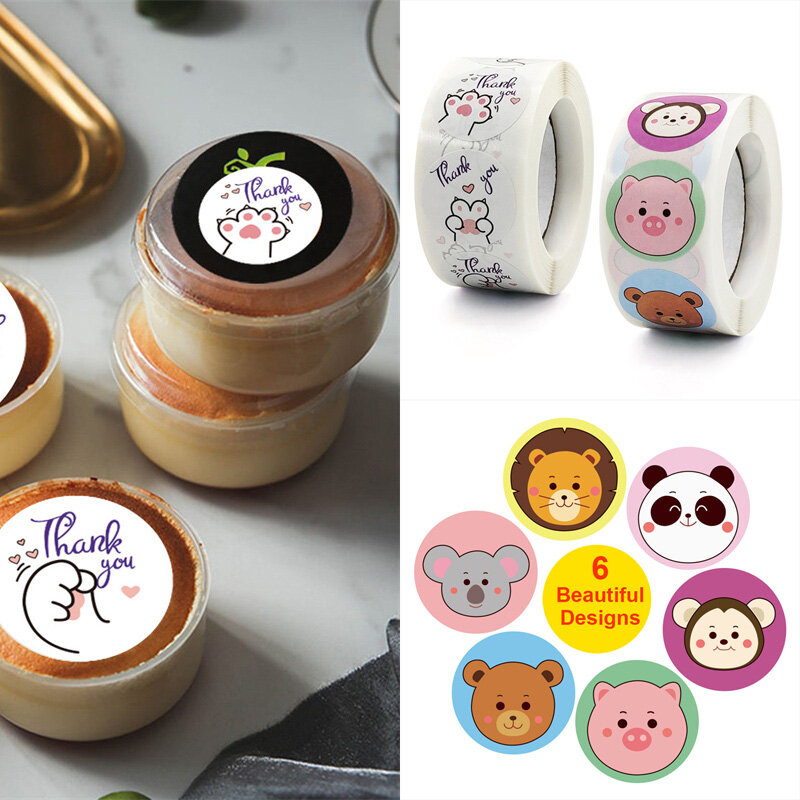 50-500 Buah 1 Inci Kawaii Beruangnya Stiker Terima Kasih untuk Anak-anak Buatan Tangan Bungkus Kartu Bulat Label Penyegelan Stiker Dekorasi Alat Tulis
