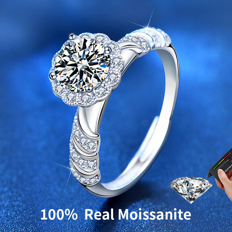 Cincin Perak 925 Sterling Mewah untuk Perhiasan Wanita Anak Perempuan Hadiah Janji Pertunangan Berlian Moissanite 100% Brilian Gratis Pengiriman