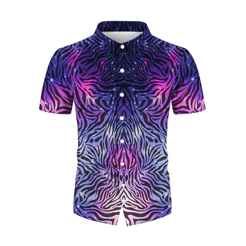 Kaus Ukuran Plus Kaus Kancing Kerah Turn-Down Pria Mode Atasan Pria Kasual Cetak Digital Blus Lengan Pendek Streetwear