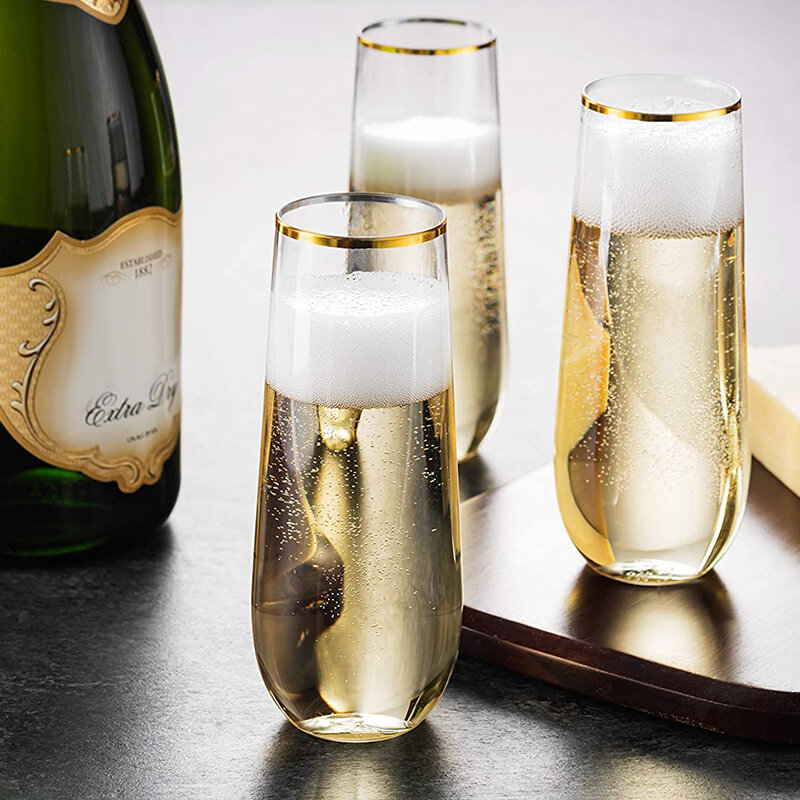 24 Cuống Nhựa Champagne Sáo Dùng Một Lần Rượu Vang Đỏ Kính 9Oz Rõ Ràng Không Thể Phá Vỡ Toasting Kính Cưới Dự Tiệc Cung Cấp
