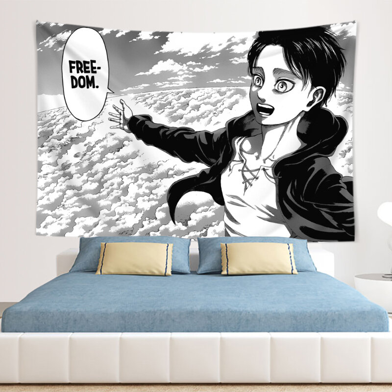 Eren Yaeger Freedom Anime Tapestry Kawaii Comics Cartoon Attack On Titan Home Room Decor Tapestry
