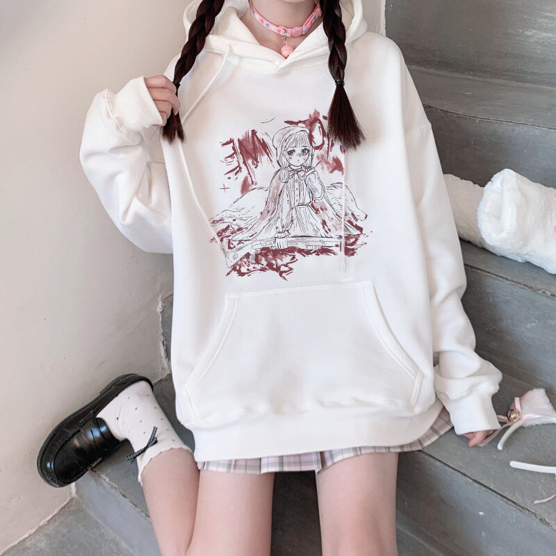 Y2k roupas femininas anime harajuku inverno kawaii moda moletom hip hop manga comprida impressão topos vintage oversized bonito hoodie