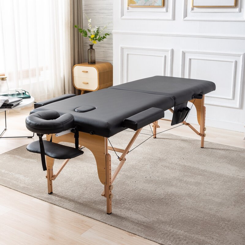Lettino da massaggio portatile in Memory Foam YG HengMing, lettino da massaggio pieghevole regolabile in legno da 28 pollici a 2 sezioni, Spa in pelle PU