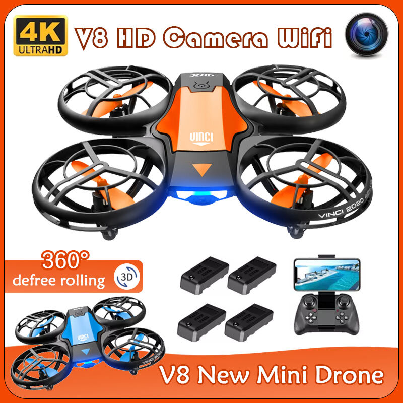 New V8 Mini Drone 4K HD Light Angle Camera 1080P WiFi Fpv Air Pressure Altitude Keeping Foldable Air Vehicle RC Drone Gift